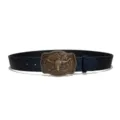 Vintage western women belt with ornate longhorn buckle and embossed dark blue leather strap. - Style G: 3.8cm Gold Tone Buckle + Black Belt