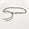 Women thin brown leather waist belt with silver metal ring buckle for dress winter coat outfits - 120cm / 1.0cm Silver Buckle and Elephant Grey Belt