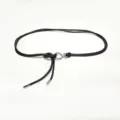 Women thin dark brown leather rope belt with metal ring clasp for dress and coat wear - 120cm / 1.0cm Silver Buckle with Coffee Belt