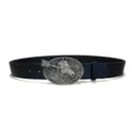Vintage embossed leather belt for women featuring a detailed horse head oval buckle and strap. - M / Style B: 3.8cm Silver Buckle and Black Belt