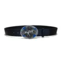 Vintage embossed leather belt featuring an oval double horse buckle and blue stones style variant. - M / Style C: 3.8cm Silver Buckle and Black Belt