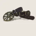 Ceinture rétro en similicuir marron avec boucle métallique ornée et clous tendance chic. - Modèle D : Boucle bronze doré 4,5 cm + Ceinture café