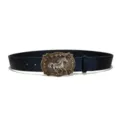 Vintage western style belt with metallic running horse buckle and embossed strap for women. - Style E: 3.8cm Gold Buckle and Black Belt