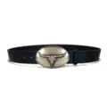 Vintage women's embossed leather belt with statement silver bull skull metal buckle casual - Style M: 3.8cm Silver Buckle & Black Belt
