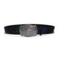 Women western vintage embossed leather belt with statement silver bull head metal buckle. - Style G: 3.8cm Silver Buckle + Black Belt