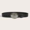 Vintage wasteland style bull skull buckle black leather belt with metal studs for daily wear. - Style H: 3.8cm Silver Buckle + Black Gunmetal Studded Belt [3 Loops]