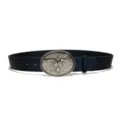 Vintage western bull skull metal buckle embossed leather belt in dark blue color - Style H: 3.8cm Silver Buckle + Black Belt