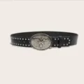 Retro wasteland style black leather studded belt with vintage silver bull skull buckle. - Style H: 3.8cm Silver Buckle + Black Silver Studded Belt