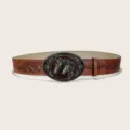 Western vintage horse buckle PU embossed belt, stylish retro casual accessory for men and women. - Style B Silver Buckle / 105cm / Brown