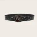 Retro western wasteland style black leather belt with silver studs and antique horse head buckle - Style C: 3.8cm Silver Buckle Black Belt with Silver Studs