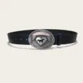 Western cowboy style PU leather belt with embossed rose and metal buckle for women and men. - Style 1 (3.8cm Silver Buckle) / Black / 115cm