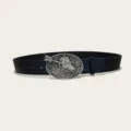 Western cowboy style PU leather belt with embossed rose pattern and ornate horse head buckle - Style 16 (3.8cm Silver Buckle)