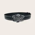 Men's black leather punk belt with metal studs and skull cross swords buckle. - Style B (Cross Swords Skull)