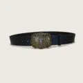 Western style bull skull buckle belt, black embossed PU leather variant, fashion design. - Style 6 (3.8cm Gold Buckle)