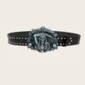 Punk Skull Buckle Studded Leather Belt Black Men Fashion Jeans Waistband Style Variant - Style D (Grim Reaper)