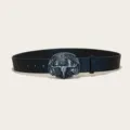 Western cowboy style black PU leather belt with metal bull skull buckle and floral embossing. - Style 10 (3.8cm Silver Buckle)