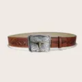 Vintage Y2K Western cowboy bull head buckle brown PU embossed belt for men and women - Style E Silver Buckle / 105cm / Brown