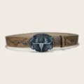 Ceinture en cuir marron style cowboy occidental avec boucle tête de taureau et motif gaufré. - Style 10 : ceinture kaki avec boucle argentée de 3,8 cm