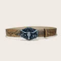 Ceinture en cuir marron style western femme avec boucle tête de taureau et motif de taureau - Style 9 : ceinture kaki avec boucle argentée 3,8 cm