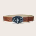 Ceinture en cuir marron style cowboy occidental avec boucle tête de taureau argentée. - Style 9 : Boucle argentée 3,8 cm + Ceinture marron foncé