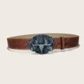 Ceinture en cuir gaufré marron style cow-boy western avec grande boucle tête de taureau - Style 10 : ceinture marron foncé avec boucle argentée de 3,8 cm