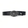 Black leather belt with vintage bull skull metal buckle and cute dog charm for women and men - Style 7: 3.8cm Silver Buckle + Black Belt [Horse Head Rivets]