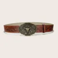 Ceinture en cuir marron gaufré de taureau style cowboy occidental avec boucle en métal - Style 7 : boucle en or vieilli et ceinture marron foncé de 3,8 cm