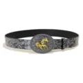 Vintage western leather belt with gold horse oval buckle and silver embossed strap. - 105cm / Style C / Silver Buckle + Silver Embossed Belt
