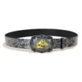 Vintage western belt with large golden horse head buckle and embossed floral leather strap. - 105cm / Style D / Silver Buckle + Silver Embossed Belt