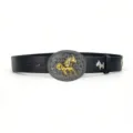 Retro punk style black leather belt with gold running horse buckle and metal animal charms. - Style 3: 3.8cm Silver Buckle + Black Belt [Horse Head Rivets]