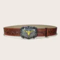 Ceinture marron style western pour femme en cuir avec boucle tête de taureau ornée - Style 6 : Ceintures marron foncé avec boucle argentée de 3,8 cm