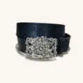 Damen Vintage Blumen geprägtes PU Ledergürtel mit silberner Schnalle Mode Accessoire - Stil 8