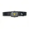 Retro punk style bull buckle black leather belt with metal animal ornaments for daily wear. - Style 5: 3.8cm Silver Buckle + Black Belt [Horse Head Rivets]