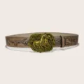 Ceinture western marron pour femme avec boucle dorée et motifs gaufrés pour jeans et jupes. - Style 4 : boucle en or antique 3,8 cm + ceinture kaki