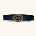 Damen Vintage Blumen gepraegte PU Lederguertel mit verzierten Strass Metallschnalle. - Stil 9