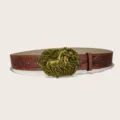 Ceinture en cuir marron avec boucle de cheval dorée, variante style cowboy western. - Style 4 : boucle en or antique 3,8 cm + ceinture marron