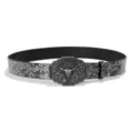 Vintage Western Bull Skull Buckle Embossed Leather Belt for Men Women Black Style - 105cm / Style F / Silver Buckle + Silver Embossed Belt