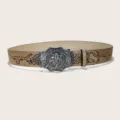 Ceinture en cuir marron style cowboy occidental avec grande boucle de taureau métallique gaufrée. - Style 12 : boucle en argent de 3,8 cm et ceinture kaki