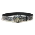 Vintage bull skull buckle embossed leather belt for men and women ethnic fashion accessory - 105cm / Style G / Gold Buckle + Silver Embossed Belt
