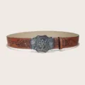 Ceinture femme marron style western avec boucle de taureau et motif gaufré pour jean. - Style 12 : boucle en argent de 3,8 cm et ceinture marron foncé