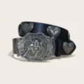 Cintura in pelle PU nera con fibbia di toro argentata e borchie a cuore in stile western. - Taglia S 105cm / F-02 Fibbia Argentata Cintura Nera (Rivetti Cuore)
