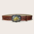 Ceinture style cow-boy western marron avec boucle de cheval dorée et motif gaufré. - Style 5 : Ceintures marron foncé avec boucle argentée de 3,8 cm