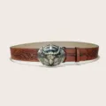 Ceinture en cuir marron style cowboy western avec boucle tête de taureau et gaufrage élégant. - Style 8 : ceinture marron foncé de 3,8 cm à boucle dorée