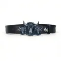 Retro punk style black leather belt featuring unique triple bull head metal buckle for daily wear. - Style 11: 3.8cm Silver Buckle + Black Belt [Horse Head Rivets]