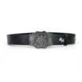 Punk Retro Bull Buckle Leather Belt Black Metal Rivet Unisex Fashion Daily Waist Strap - Style 12: 3.8cm Silver Buckle + Black Belt [Horse Head Rivets]
