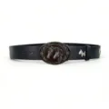 Vintage punk style leather belt for men and women with unique double horse buckle. - Style 16: 3.8cm Silver Buckle + Black Belt [Horse Head Rivets]