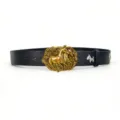 Black leather belt with gold horse buckle and silver stud accents, retro punk style variant. - Style 18: 3.8cm Gold Buckle + Black Belt [Horse Head Rivets]
