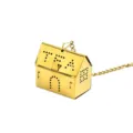 Infusor de té en forma de casa de acero inoxidable dorado con cadena para té en hebras - Infusor de té en forma de casa con cadena
