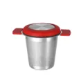 Infuseur à thé en acier inoxydable avec bord et couvercle en silicone rouge poignées - Passoire à thé à trou rond fin avec boîte de couleur / Rouge
