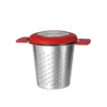 Infuseur à thé en acier inoxydable avec poignée en silicone rouge et couvercle, filtre fin. - Passoire à thé à trou en forme de feuille avec boîte de couleur / Rouge